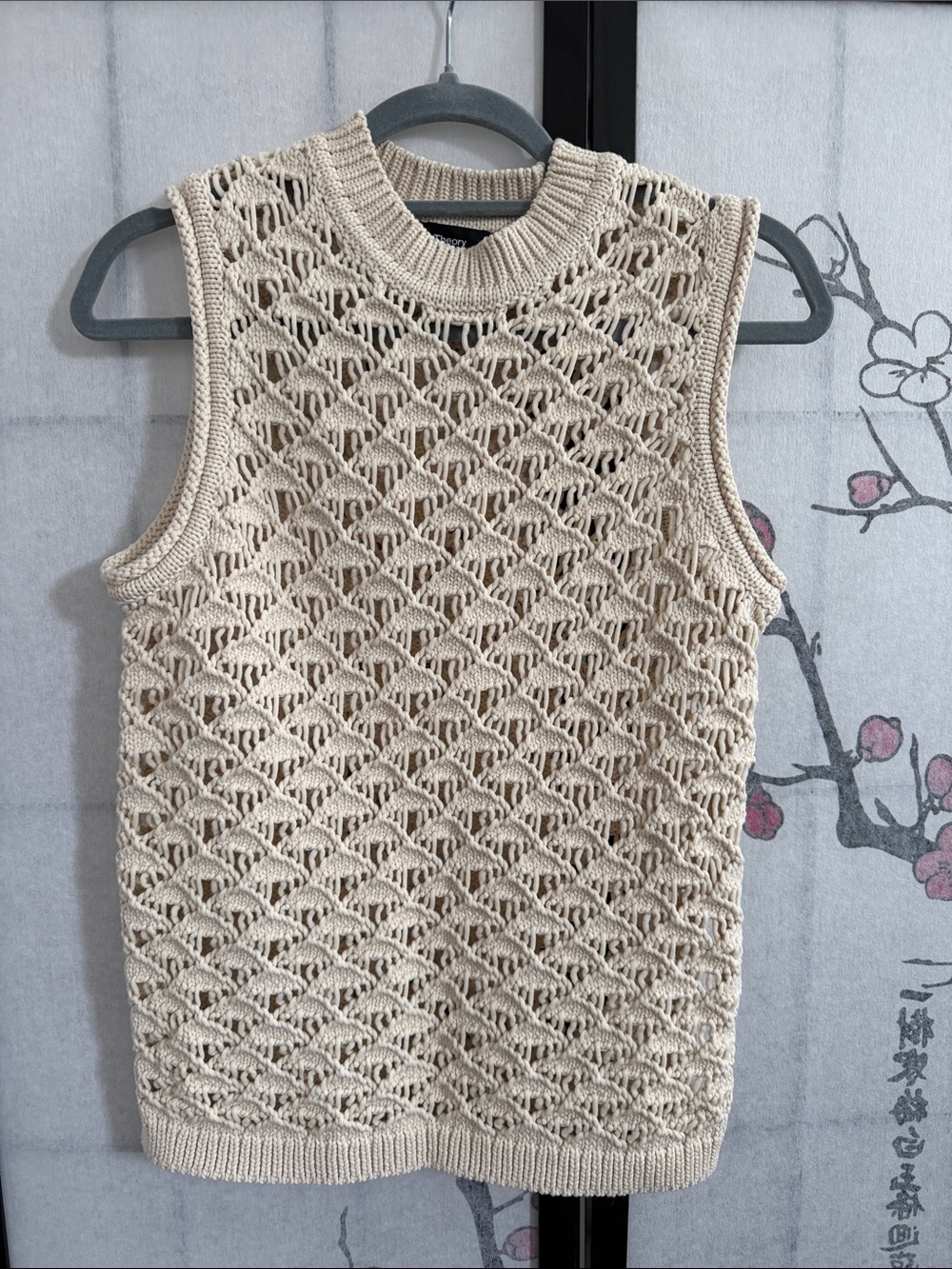 Theory Openwork Knit Sleeveless Tank - Cream